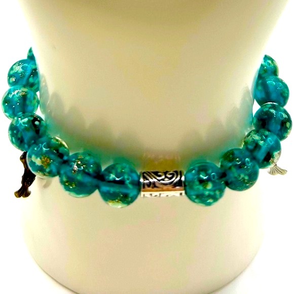 Handmade Glow-In-The-Dark Mermaid Charm Bracelet with Speckled Glass Beads! - Picture 4 of 9